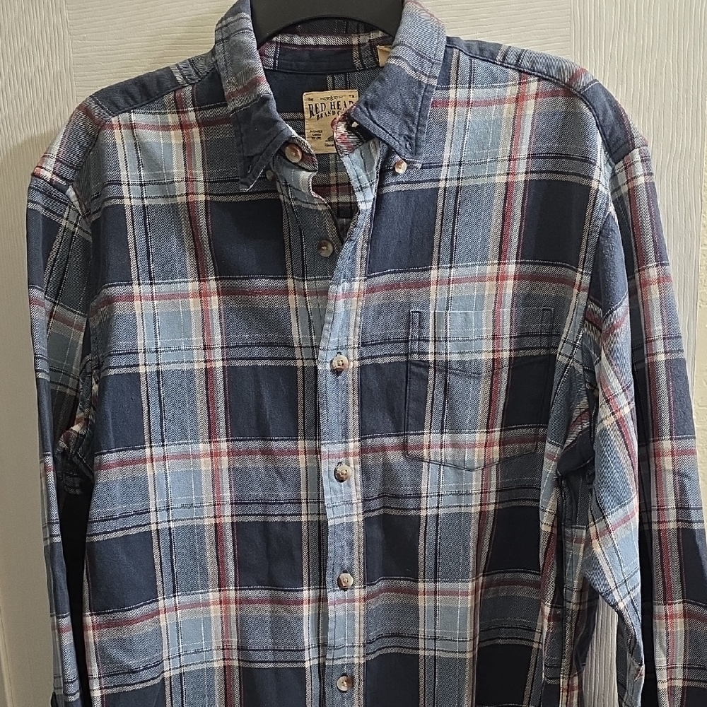RedHead Blue and White Plaid Button Down Shirt Size LT